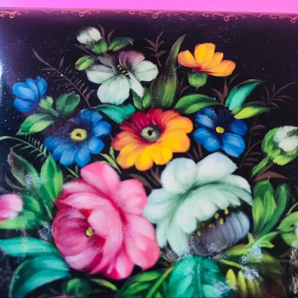 Vintage handmade and painted wooden jewelry box